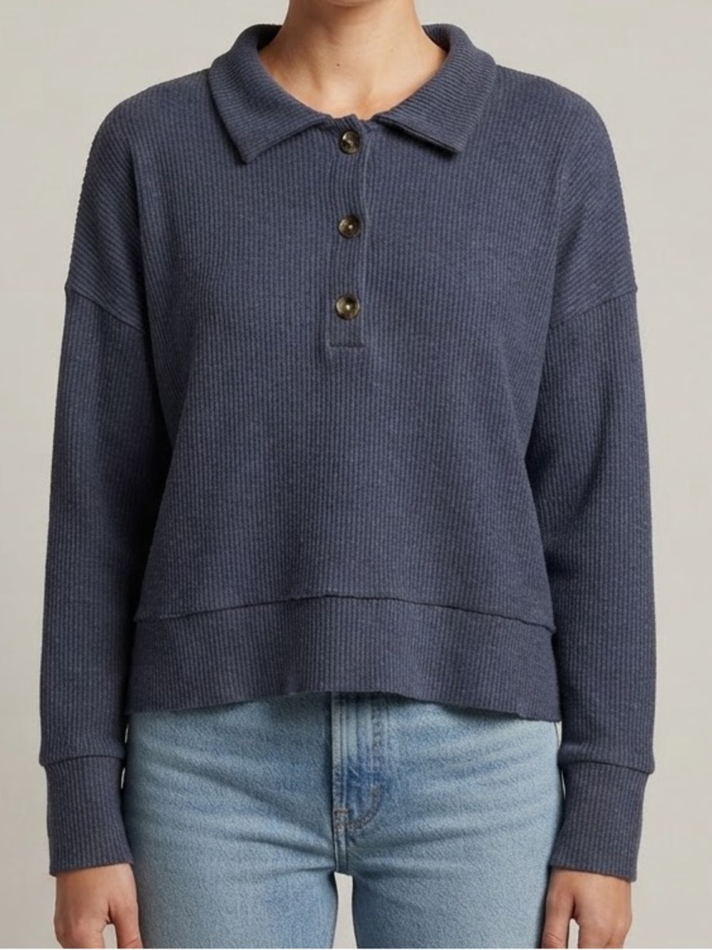 Theo & Spence Ribbed Polo Pullover Sweatshirt